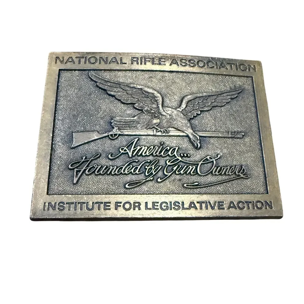 Vintage NRA Belt Buckle “America… Founded By Gun Owners” Brass? Gold